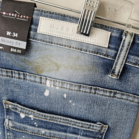 Skinny Fit Distressed Blue Denim Shorts with Stretch - Picture 13 of 15